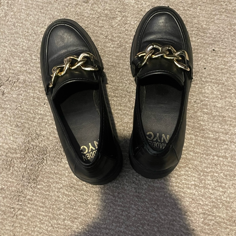 Black Loafers with Gold Chain Accent